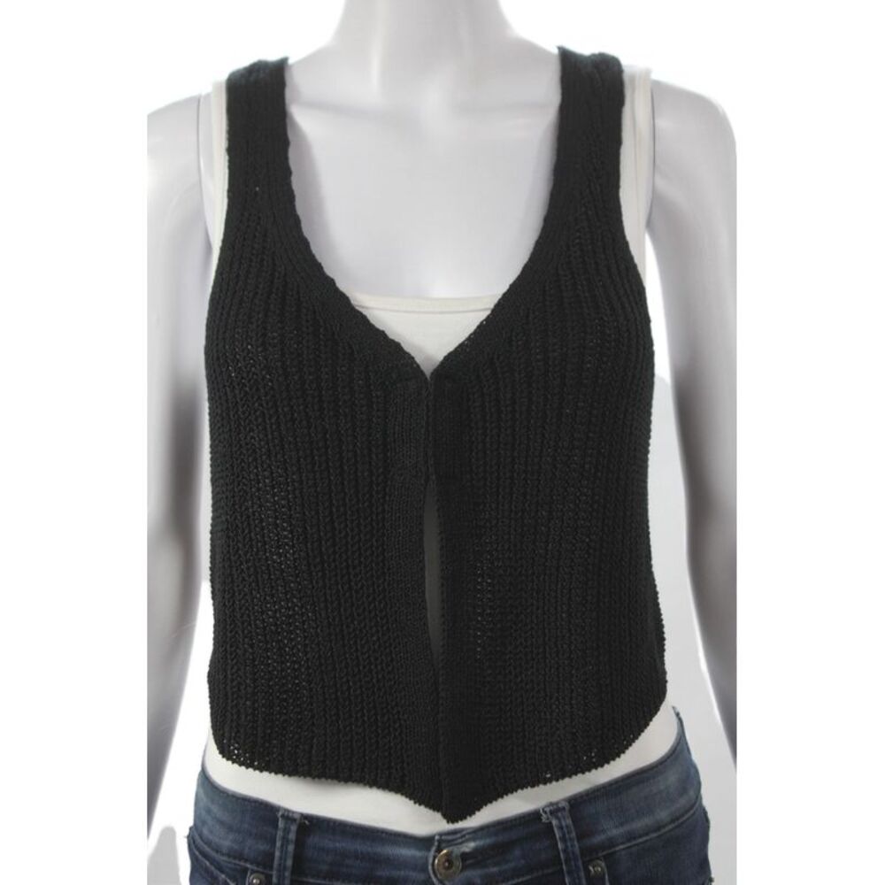 Isalis Womens Black Nylon Sleeveless Solid Vest Size XS